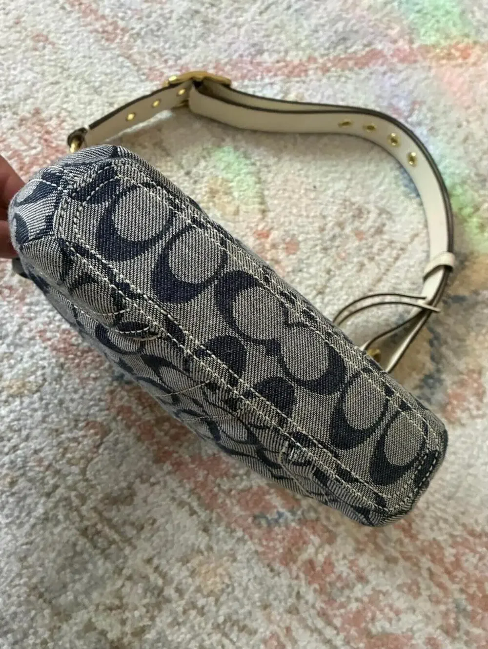 Coach 10402 Signature C Duffle Blue Denim Leather Convertible Handbag